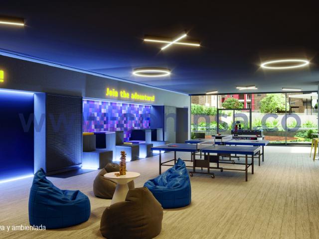 Imagen ilustrativa del salón de videojuegos en el proyecto Civita, vivienda para todas las familias.