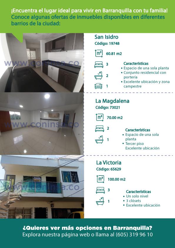 características de 4 inmuebles en arriendo por Coninsa si buscas dónde vivir en Barranquilla.
